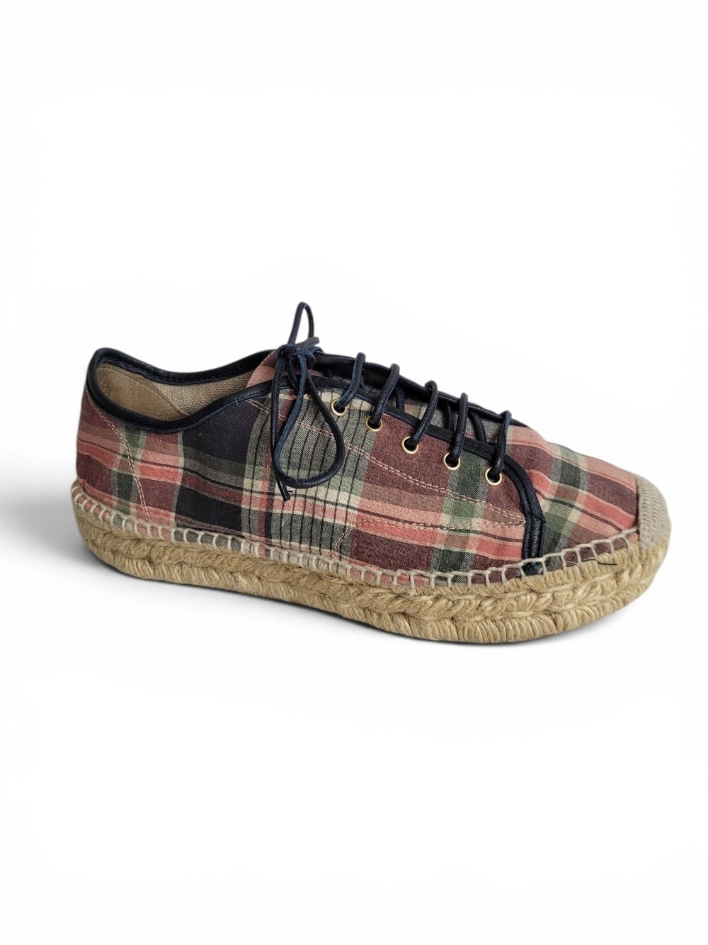 Ralph Lauren Plaid Espadrille Sneaker Leather Trim And Laces Preppy Heritage 8.5